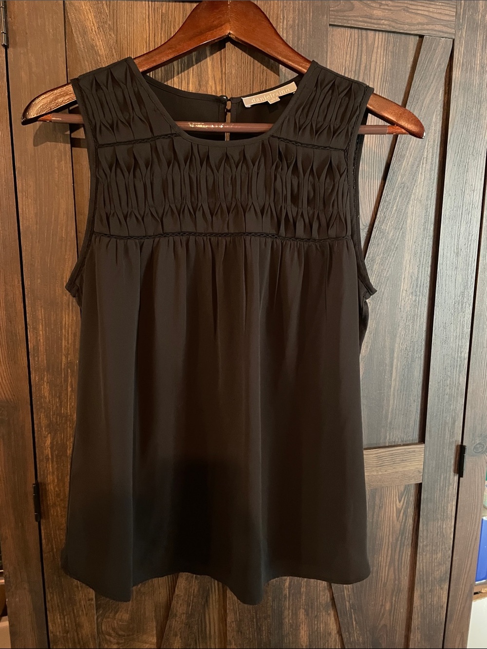 Daniel Rainn Black Sleeveless Smocked Yoke Blouse